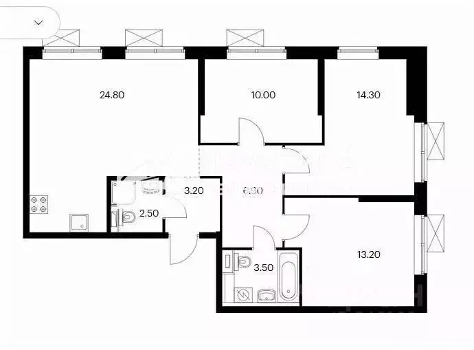 3-к кв. Москва Кронштадтский бул., 8к2 (78.4 м) - Фото 2