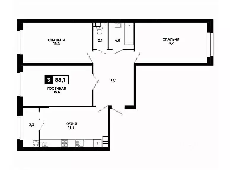 3-к кв. Ставропольский край, Ставрополь ул. Андрея Голуба, 12к4 (88.1 ... - Фото 1