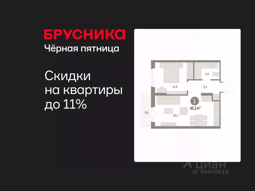 1-к кв. Курганская область, Курган Центральный жилрайон, Дом Кино ... - Фото 1