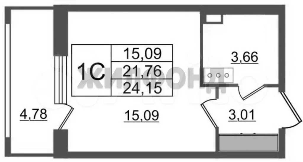 Квартира-студия, 24,2 м, 14/15 эт. - Фото 0