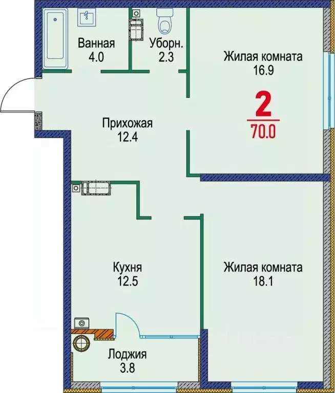 2-к кв. Ставропольский край, Ставрополь Гражданская ул., 1/6 (69.5 м) - Фото 1