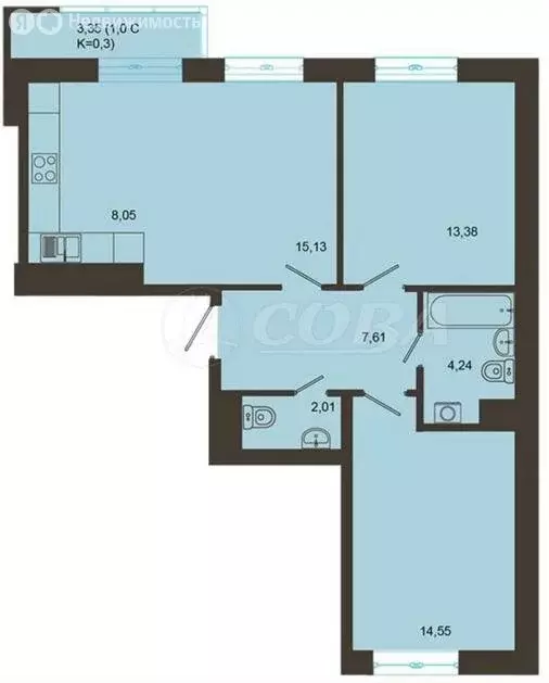 2-комнатная квартира: Тюмень, улица Фармана Салманова, 12 (65 м) - Фото 2