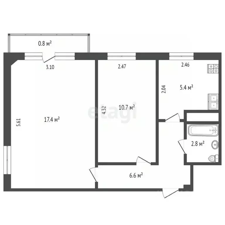 2-к кв. Псковская область, Псков ул. Киселева, 17 (42.9 м) - Фото 1
