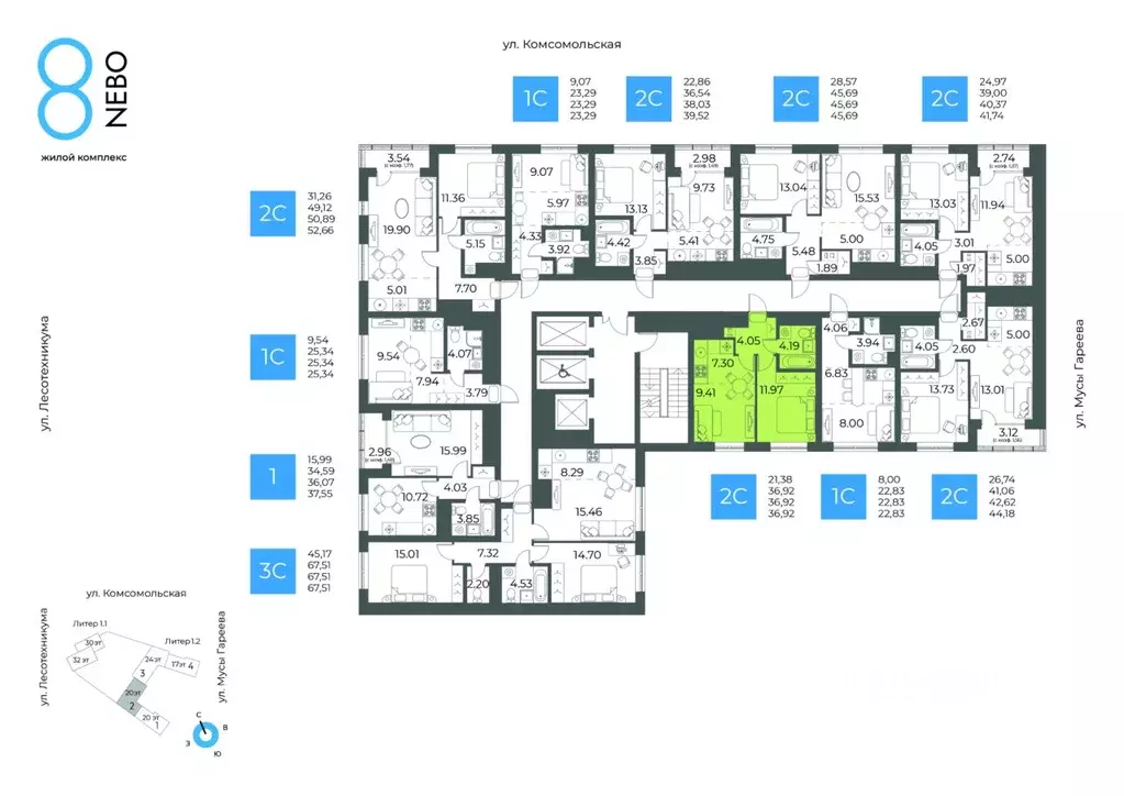 2-к кв. Башкортостан, Уфа Глумилино-1 мкр, 8-е Небо жилой комплекс ... - Фото 2