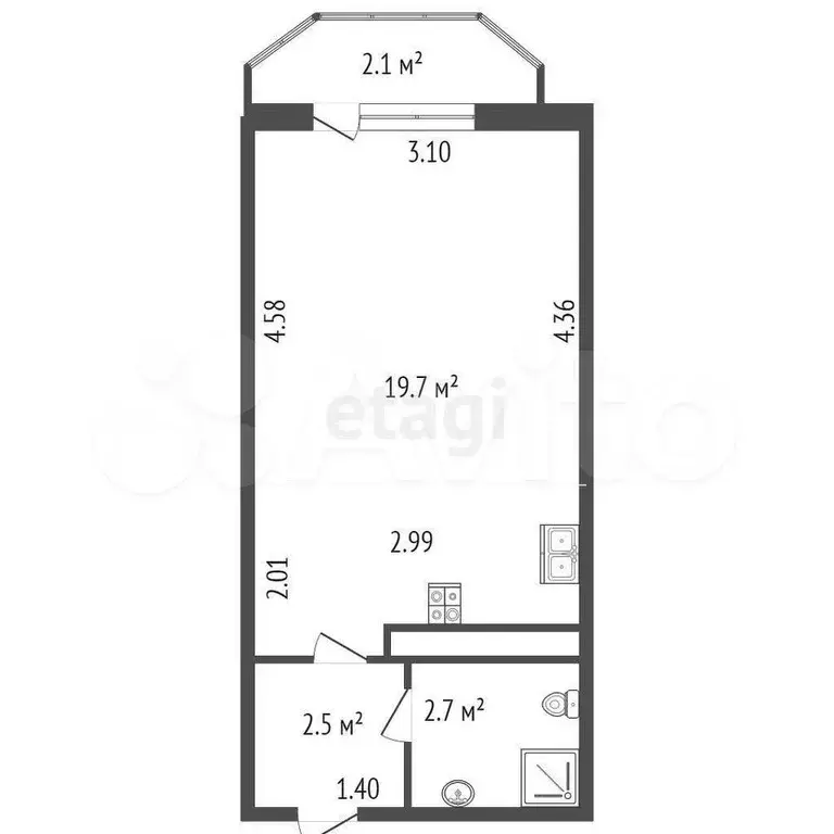 квартира-студия, 24,9 м, 8/19 эт. - Фото 1