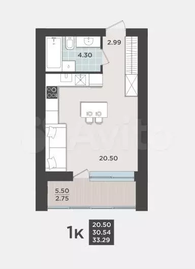 Квартира-студия, 30,5 м, 9/9 эт. - Фото 1