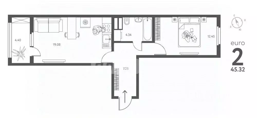 2-к кв. Липецкая область, Липецк ул. Перова, 2 (45.32 м) - Фото 1
