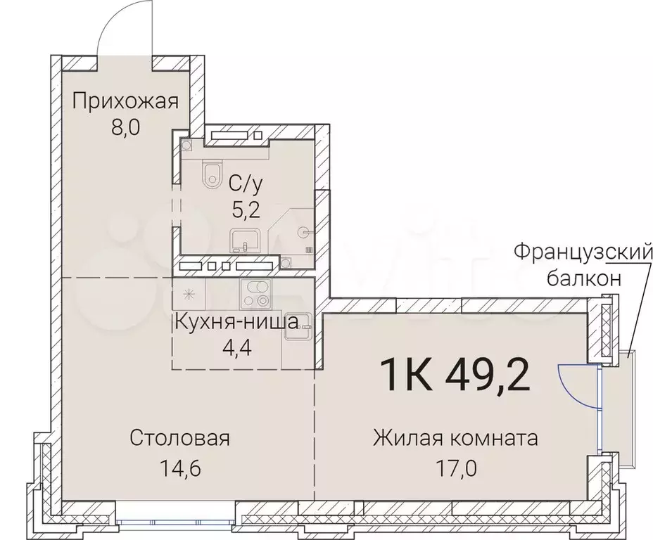 1-к. квартира, 49,2 м, 8/25 эт. - Фото 0