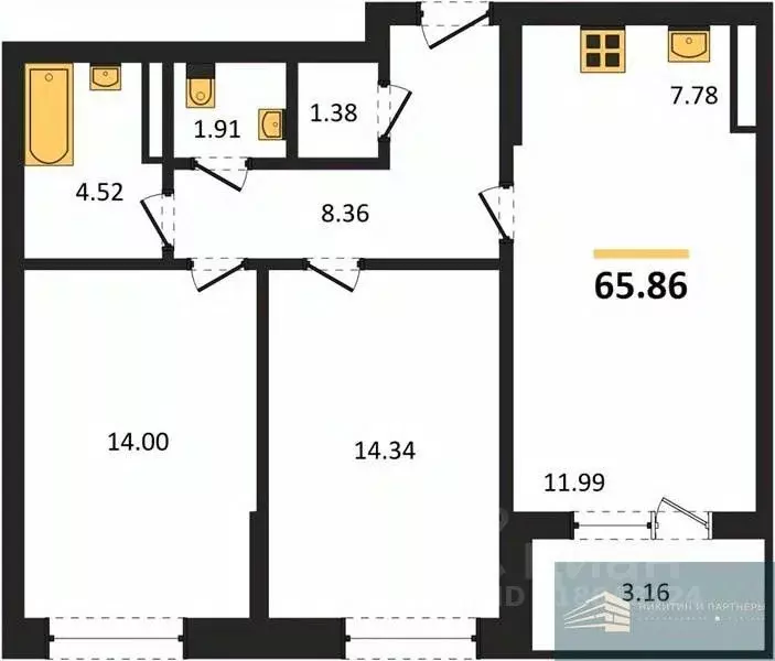 2-к кв. Воронежская область, Воронеж Московский просп., 138 (65.9 м) - Фото 0