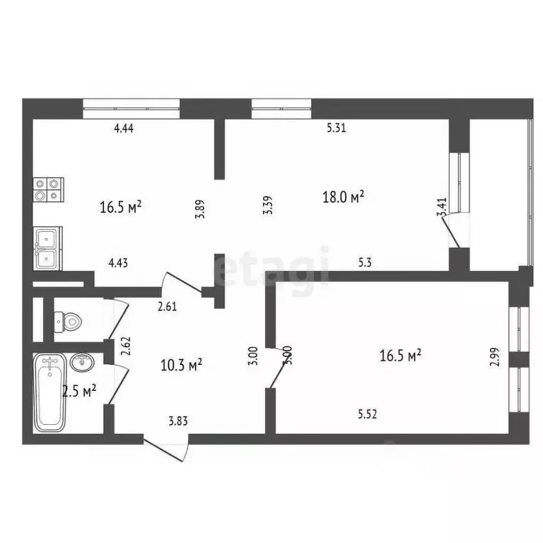 2-к кв. Москва ул. Маршала Тухачевского, 37/21 (65.2 м) - Фото 2