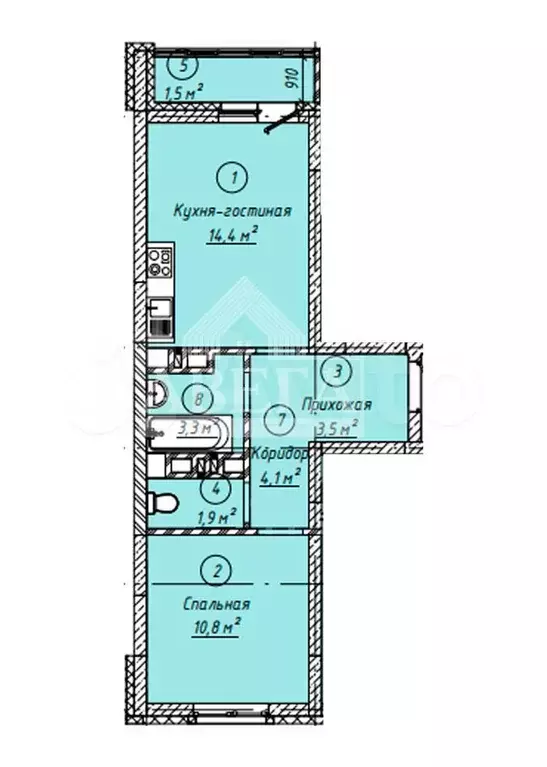 1-к. квартира, 40 м, 5/7 эт. - Фото 1