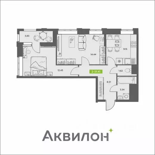 2-к кв. Архангельская область, Архангельск АКвартал жилой комплекс ... - Фото 0