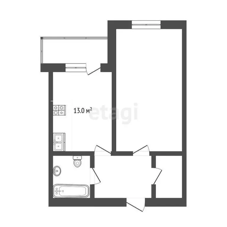 1-комнатная квартира: Тюмень, Линейная улица, 15 (45.4 м) - Фото 1