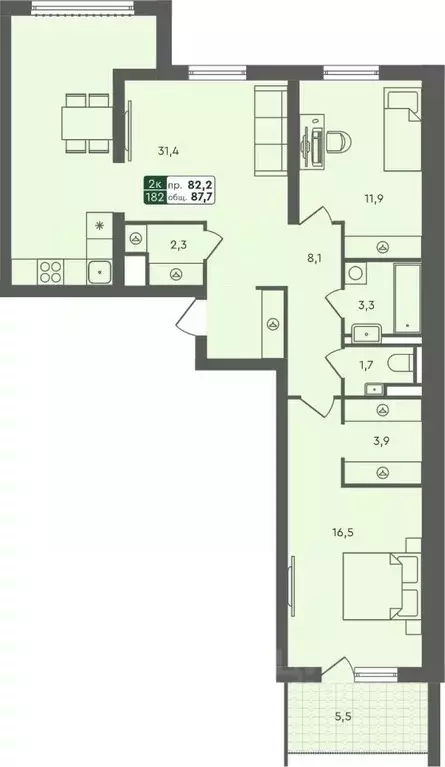 2-к кв. Курганская область, Курган Заозерный жилрайон, 6А мкр, 25/4 ... - Фото 0