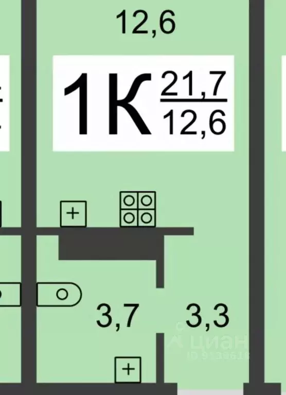 1-к кв. Нижегородская область, Нижний Новгород бул. Южный, 10 (21.7 м) - Фото 1