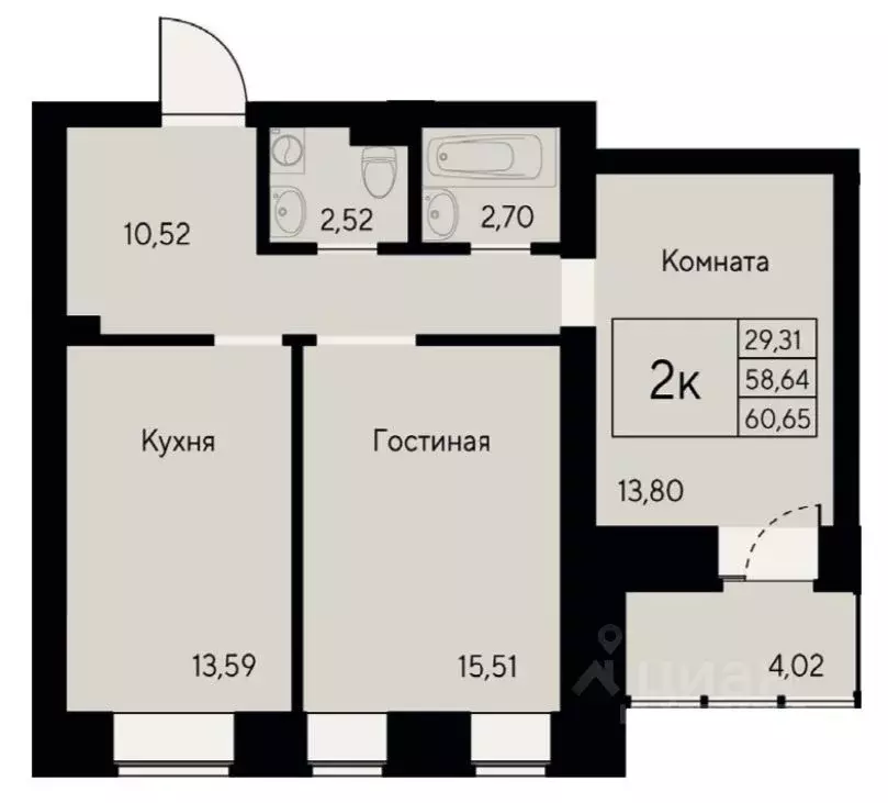 2-к кв. Красноярский край, Красноярск ул. Елены Стасовой, 80 (60.65 м) - Фото 0