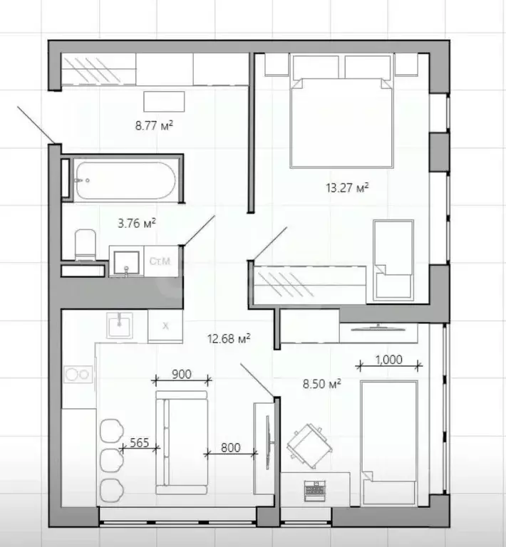 1-к кв. Тульская область, Тула городской округ, пос. Молодежный ул. ... - Фото 2