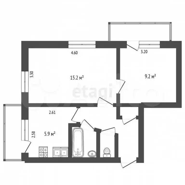 2-к. квартира, 38,8 м, 3/5 эт. - Фото 0