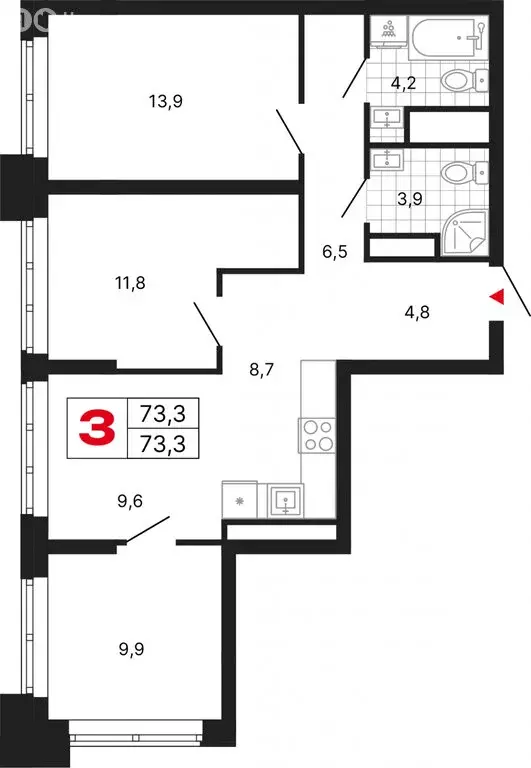 3-комнатная квартира: Москва, ЖК Бестселлер (73.3 м) - Фото 1