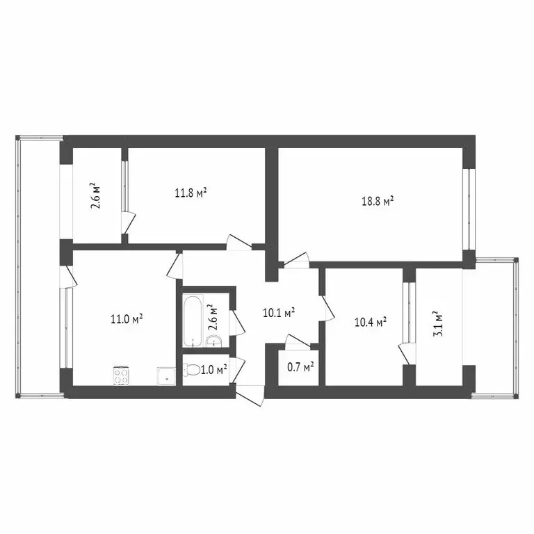 3-комнатная квартира: Севастополь, улица Хрусталёва, 159 (72.7 м) - Фото 1