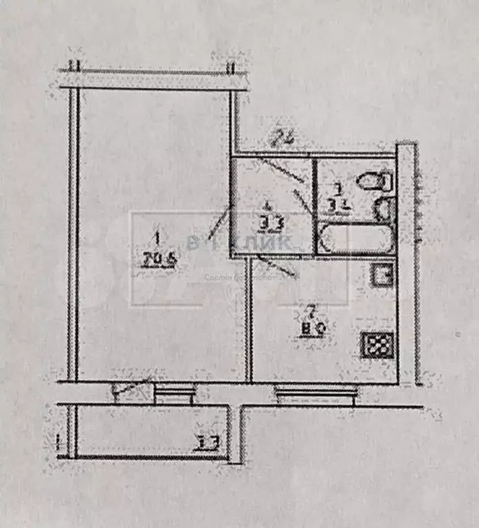 1-к. квартира, 35,3 м, 3/3 эт. - Фото 0