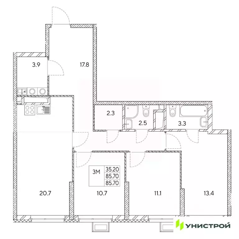 3-к кв. Свердловская область, Екатеринбург Вторчермет жилрайон,  (85.7 ... - Фото 0