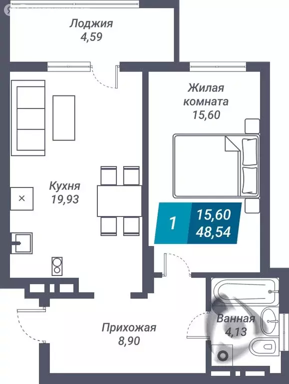 1-комнатная квартира: Новосибирск, улица Королёва, 17А (48.5 м) - Фото 0