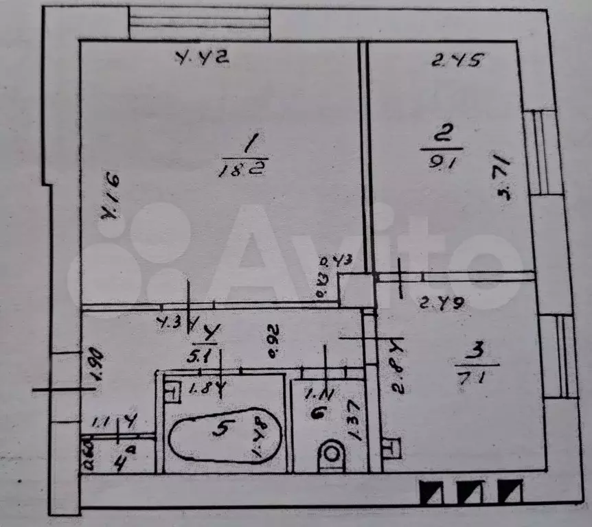 2-к. квартира, 44,4 м, 2/3 эт. - Фото 0
