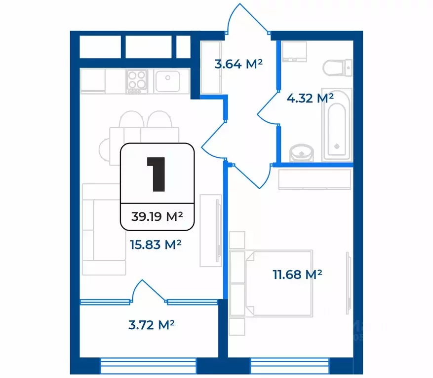 1-к кв. Рязанская область, Рязань Телецентр жилрайон,  (39.19 м) - Фото 1