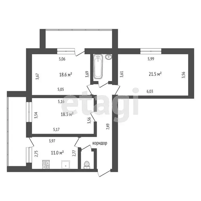 3-комнатная квартира: Вологда, улица Южакова, 2 (89.3 м) - Фото 0