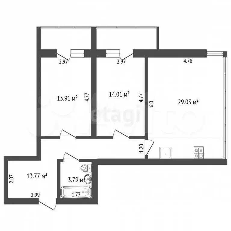 2-к. квартира, 74,9 м, 3/8 эт. - Фото 0