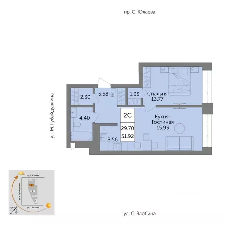 2-к кв. Башкортостан, Уфа Зеленая Роща жилрайон, Урбаника жилой ... - Фото 1