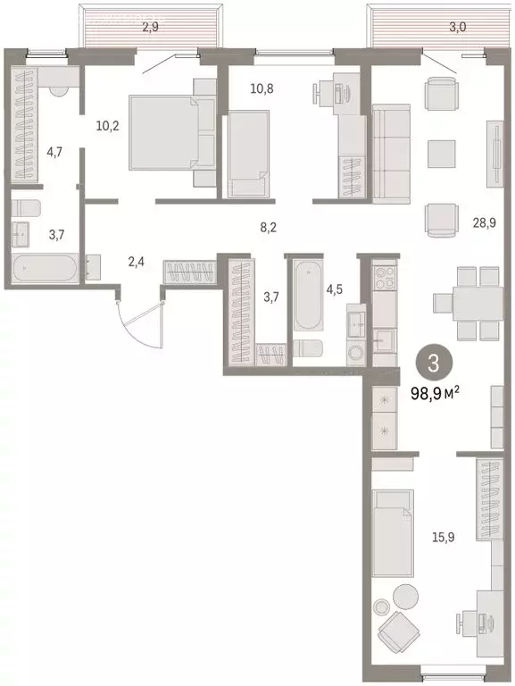 3-комнатная квартира: Курган, жилой район Центральный, ЖК Дом Кино ... - Фото 0