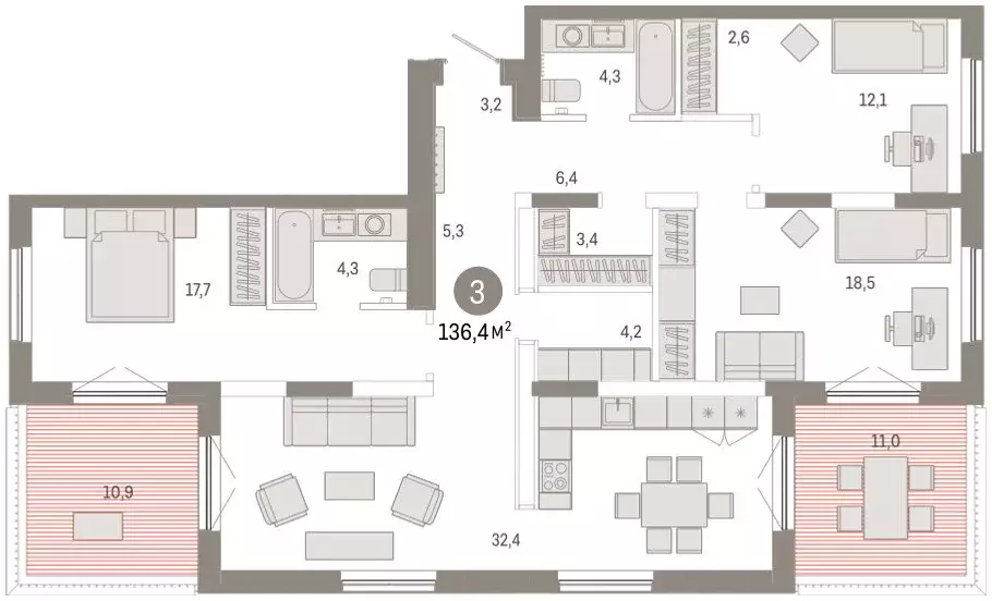 3-комнатная квартира: Тюмень, Краснооктябрьская улица, 4к2 (137.5 м) - Фото 1