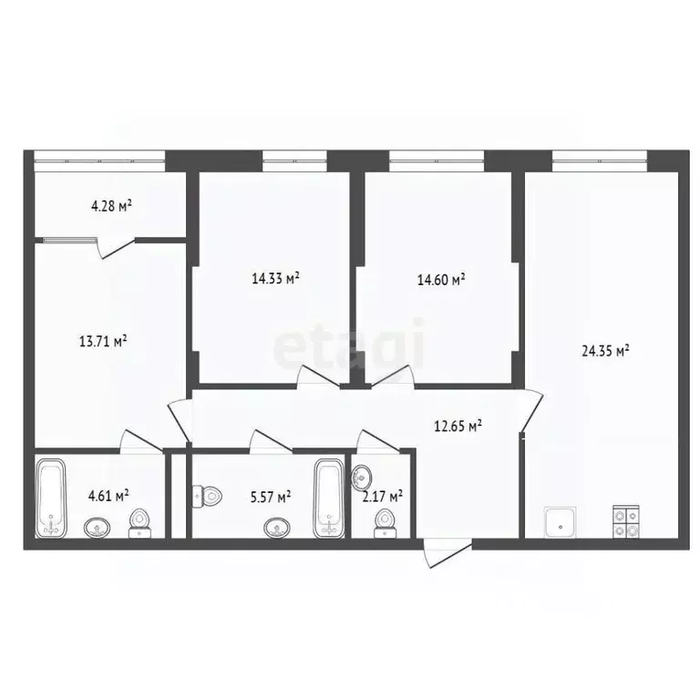 3-к кв. Тюменская область, Тюмень ул. Братьев Бондаревых, 1 (92.0 м) - Фото 1