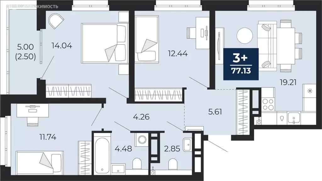 3-комнатная квартира: Тюмень, Арктическая улица, 14 (77.13 м) - Фото 0