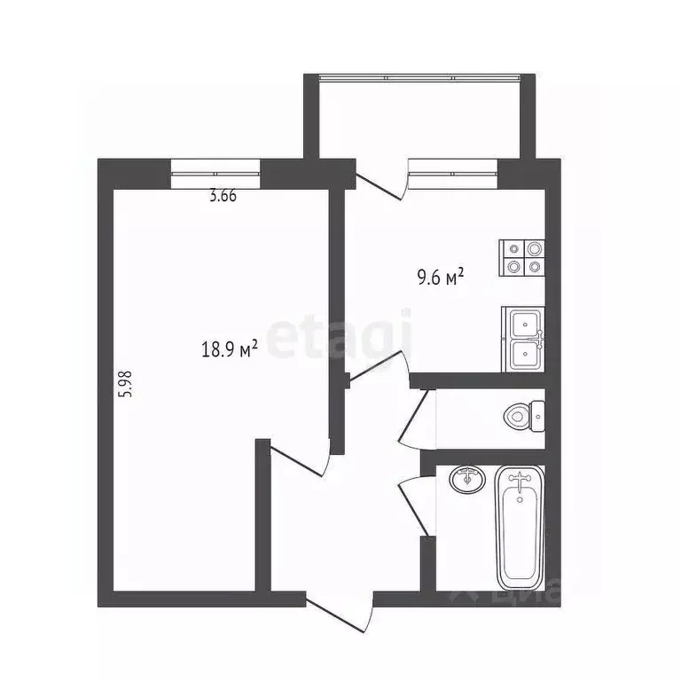 1-к кв. Ханты-Мансийский АО, Сургут ул. Энтузиастов, 4 (39.6 м) - Фото 1