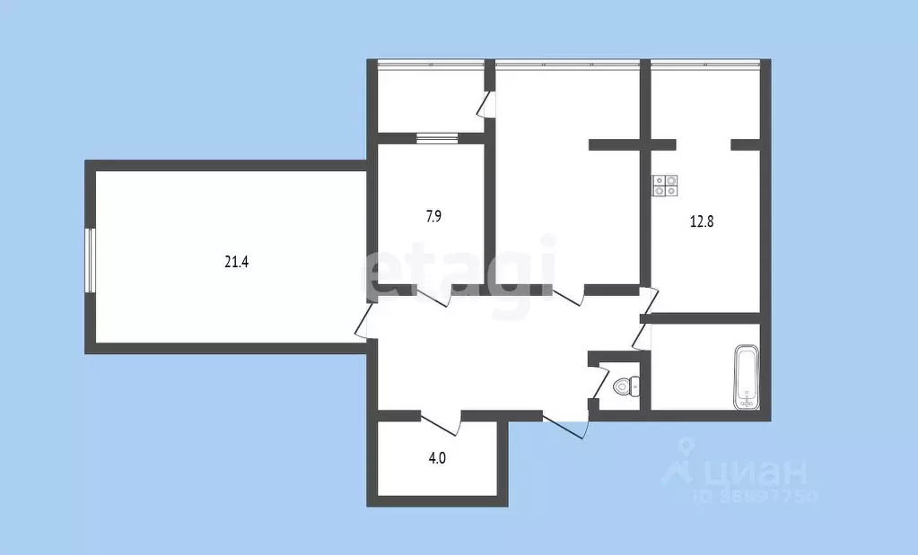 3-к кв. Карачаево-Черкесия, Черкесск ул. Космонавтов, 13А (80.7 м) - Фото 1