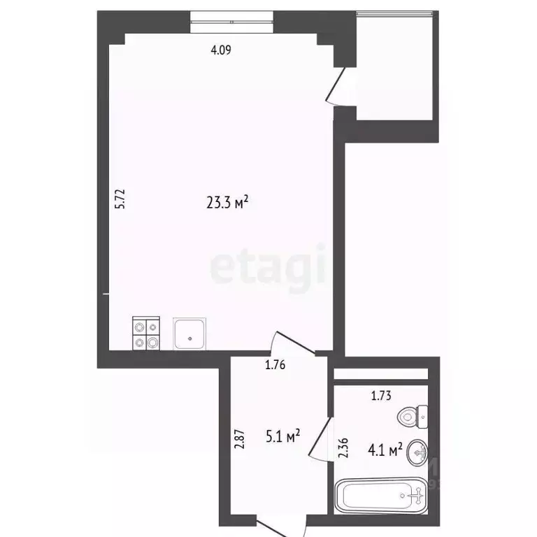 Студия Тюменская область, Тюмень проезд Геологоразведчиков, 44А (32.5 ... - Фото 1