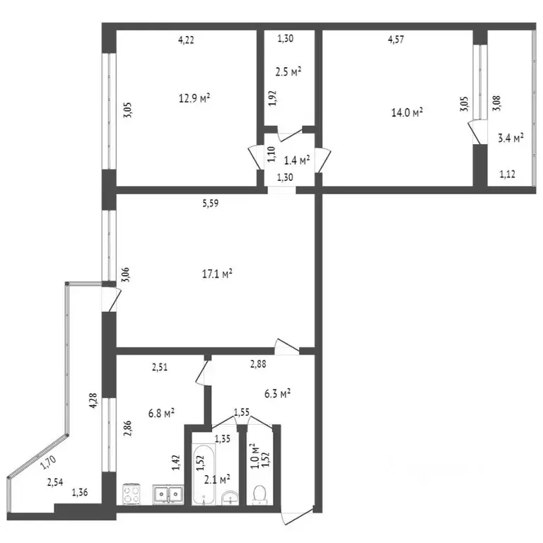 3-к кв. Москва Литовский бул., 11К5 (68.3 м) - Фото 1