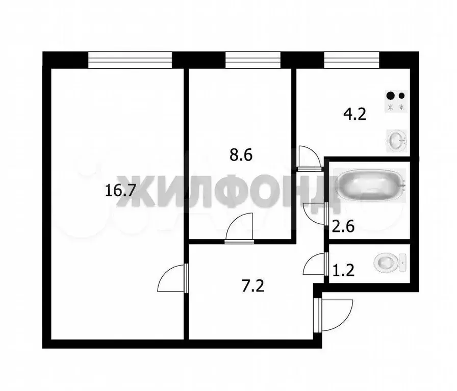 2-к. квартира, 39,7 м, 1/2 эт. - Фото 0