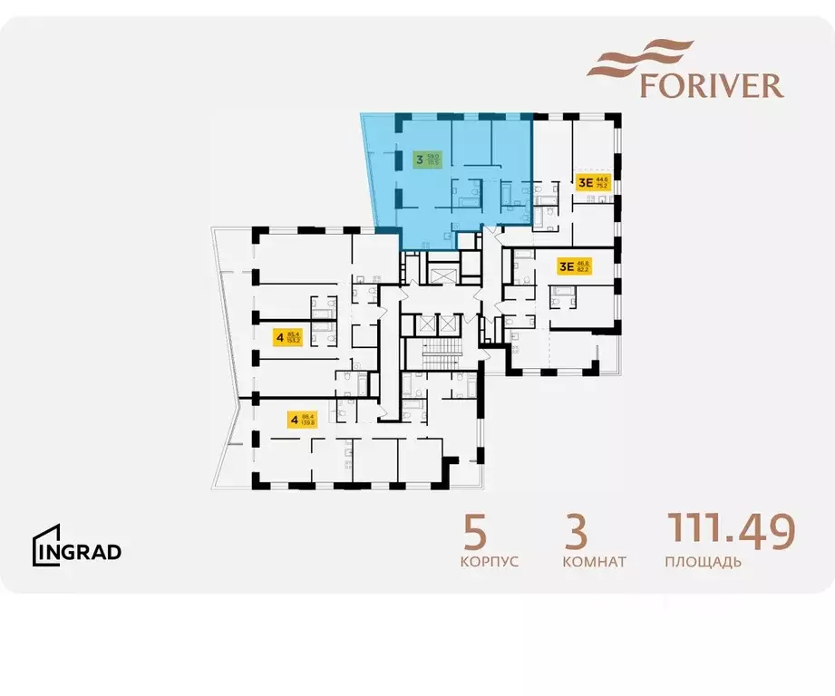 3-к кв. Москва Г мкр, Форивер жилой комплекс, 5 (111.49 м) - Фото 1