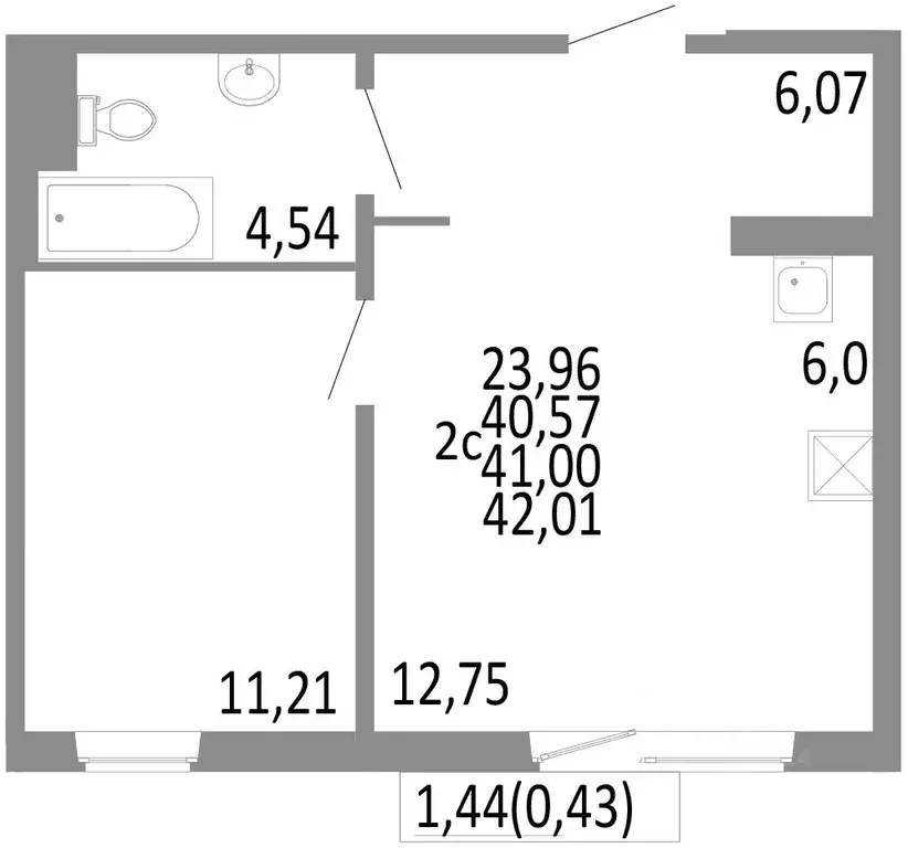 2-к кв. Челябинская область, Челябинск ул. Блюхера, 125Б (41.0 м) - Фото 0