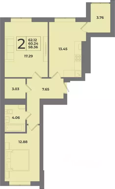 2-к кв. Калининградская область, Калининград Петровский мкр,  (62.12 ... - Фото 1