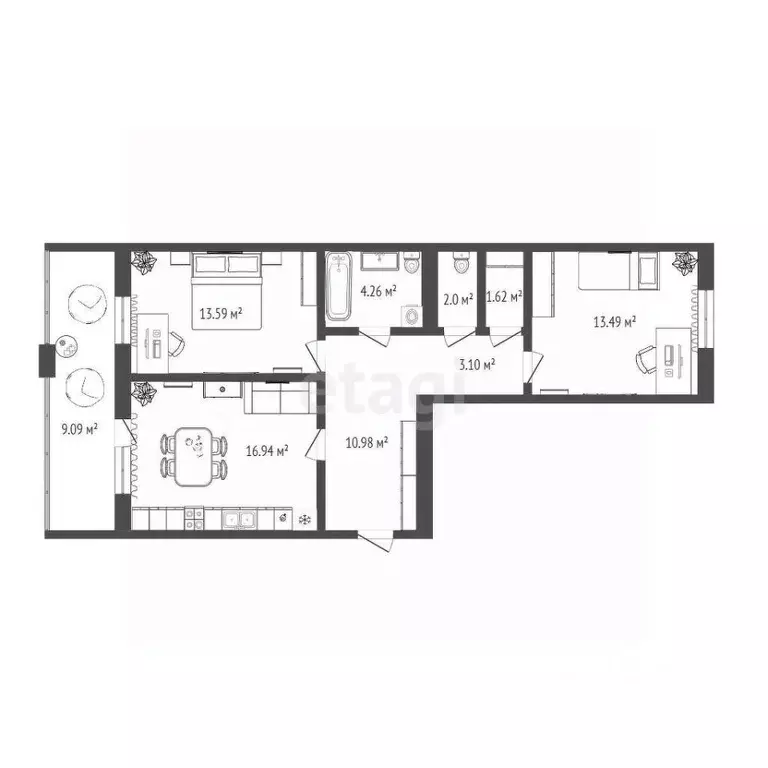 2-к кв. Тюменская область, Тюмень ул. Тимофея Кармацкого, 5 (70.5 м) - Фото 2