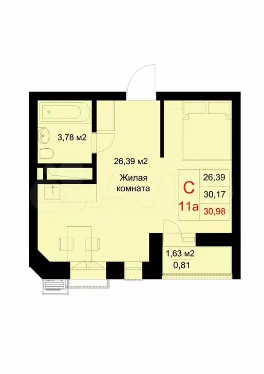 Квартира-студия, 31 м, 9/10 эт. - Фото 0