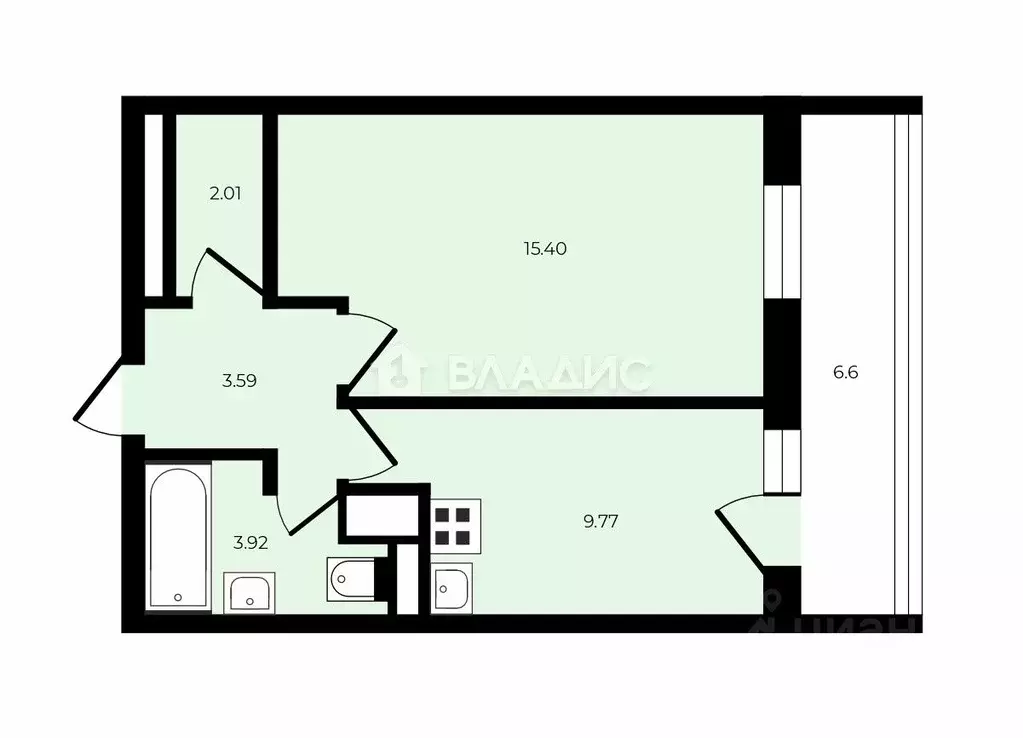 1-к кв. Санкт-Петербург бул. Александра Грина, 3 (34.5 м) - Фото 2
