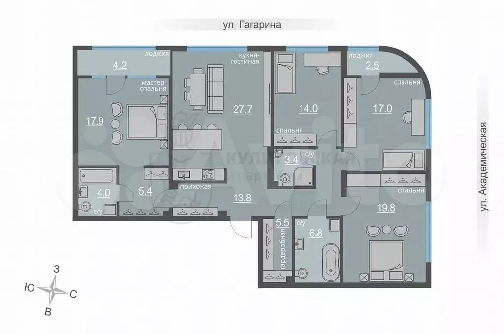 5-к. квартира, 131,3 м, 20/26 эт. - Фото 1