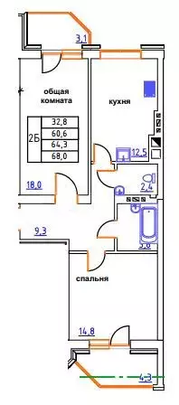 2-к. квартира, 68 м, 4/5 эт. - Фото 0