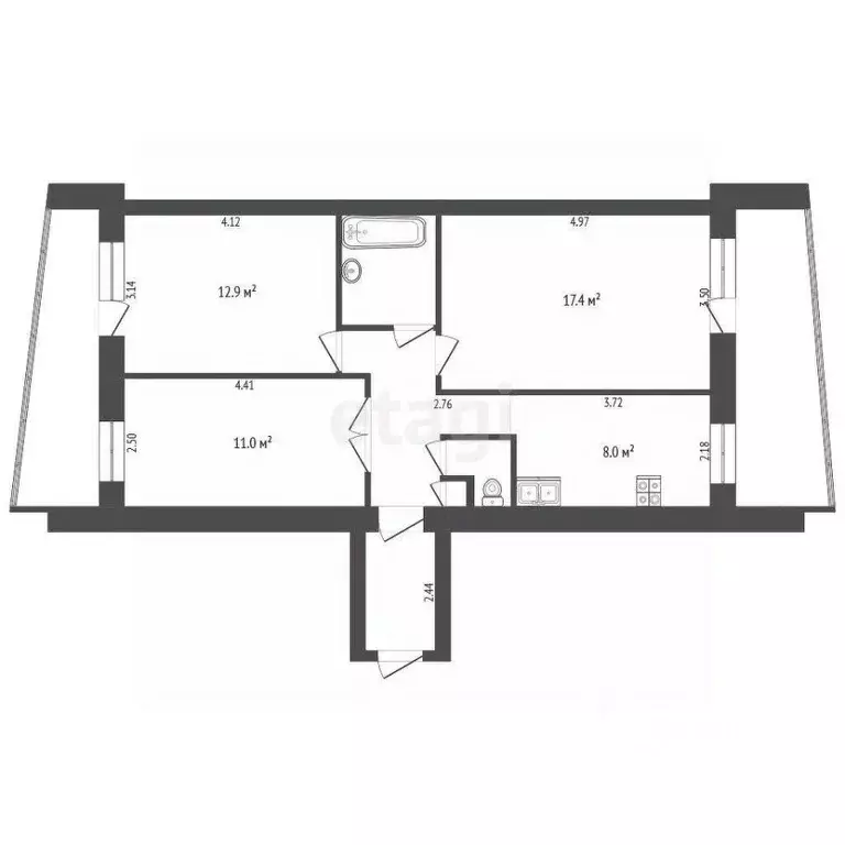 3-к кв. Тюменская область, Тюмень ул. Республики, 92 (63.8 м) - Фото 0